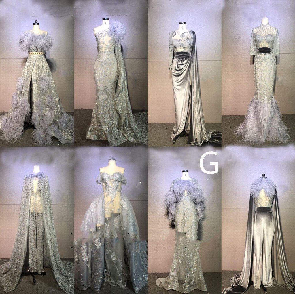 Women's Silver Grey Feather Stage Dresses - Amazitshop