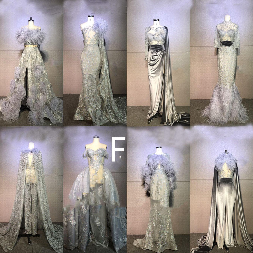 Women's Silver Grey Feather Stage Dresses - Amazitshop