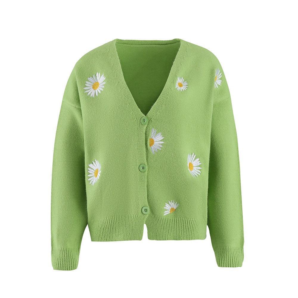Women's Single Breasted Sweater Chrysanthemum Embroidered Cardigans Coat Clothes - Amazitshop