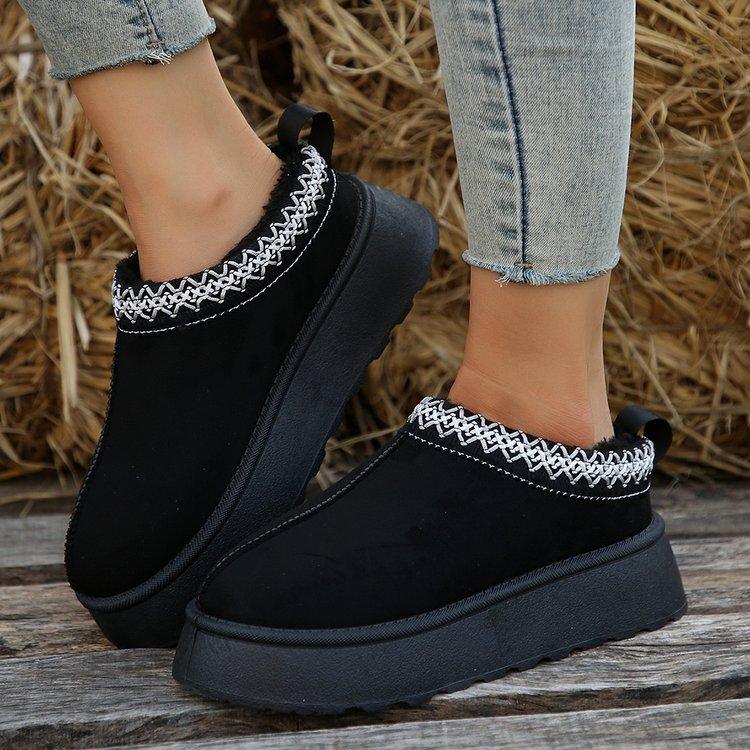 Women's Snow Boots Winter Fleece - lined Warm Slugged Bottom Heel - free Toe Cap Fluffy Cotton Shoes - Amazitshop