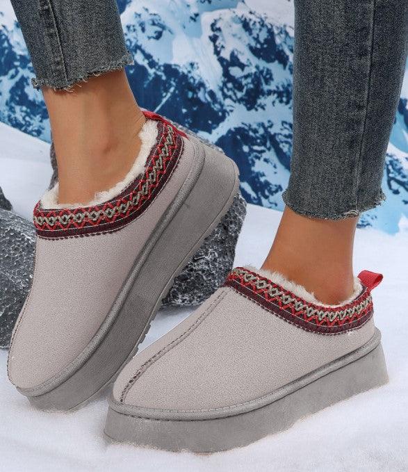Women's Snow Boots Winter Fleece - lined Warm Slugged Bottom Heel - free Toe Cap Fluffy Cotton Shoes - Amazitshop