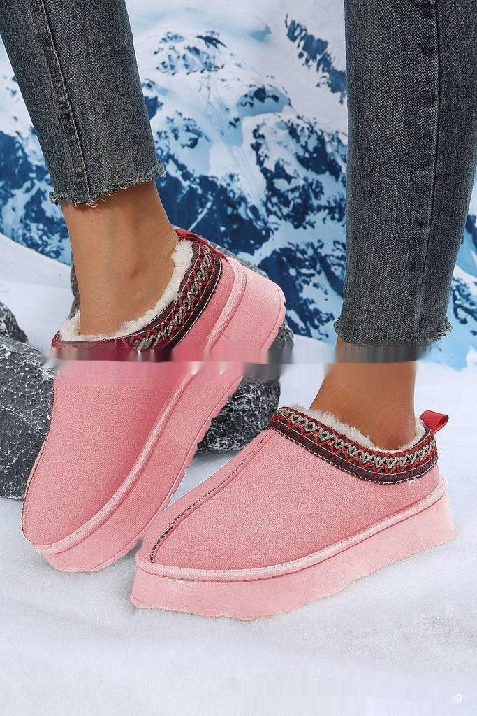 Women's Snow Boots Winter Fleece - lined Warm Slugged Bottom Heel - free Toe Cap Fluffy Cotton Shoes - Amazitshop