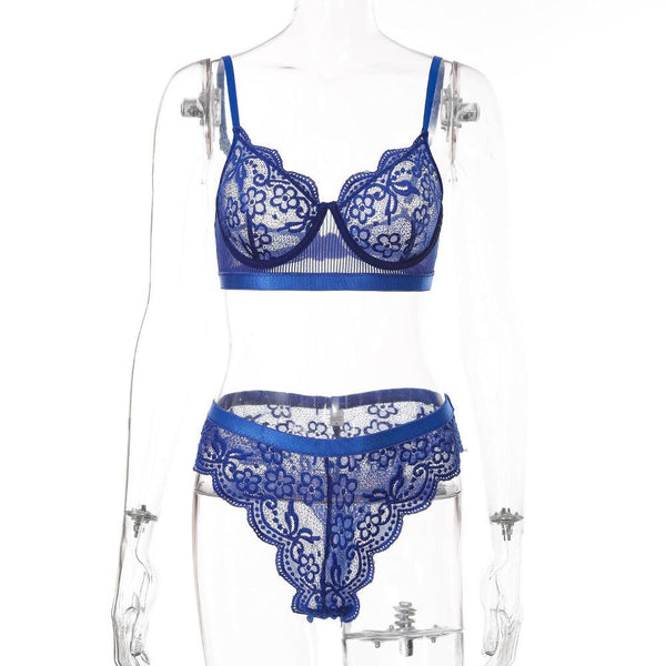 Women's Solid Color Lace Push Up Lingerie Set - Amazitshop