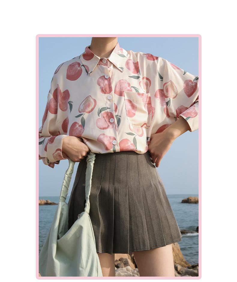 Women's Spring Retro Hong Kong Style Long Sleeve Chiffon Flower Shirt - Amazitshop