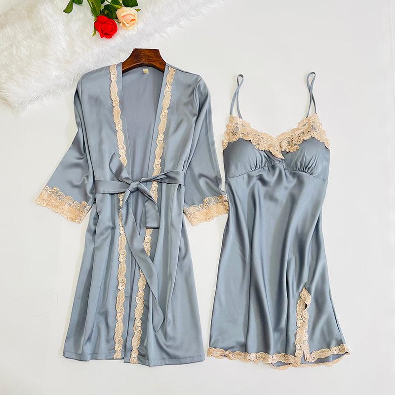 Women's Spring Two Piece Silk Sleeping Dress - Amazitshop