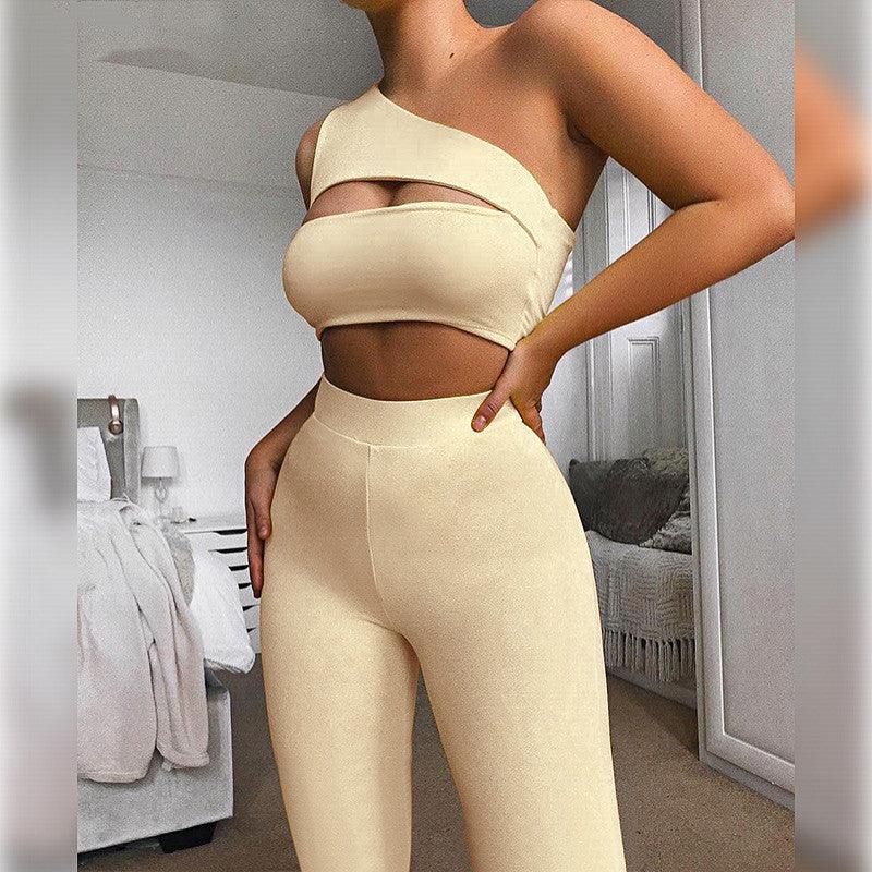 Women's Strapless Crop Tops Trousers Sports Outfits - Amazitshop