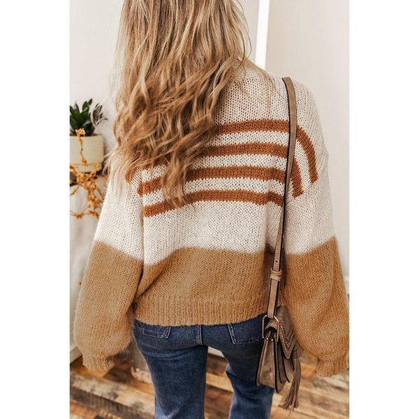 Women's Striped Contrast Cardigan Sweater - Amazitshop