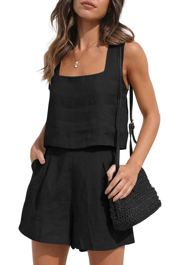 Women's Suit 2 Piece Outfits Square Neck Tops Shorts Sets Lounge Clothes Beach Summer Casual Outfits - Amazitshop