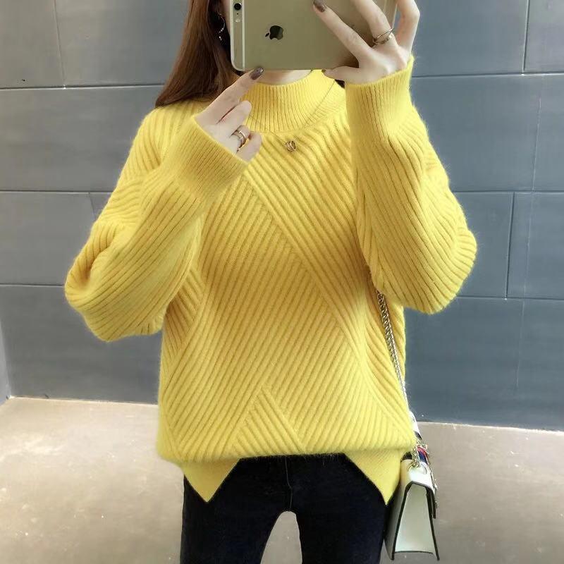 Women's Sweater Loose Lazy Half High Collar - Amazitshop