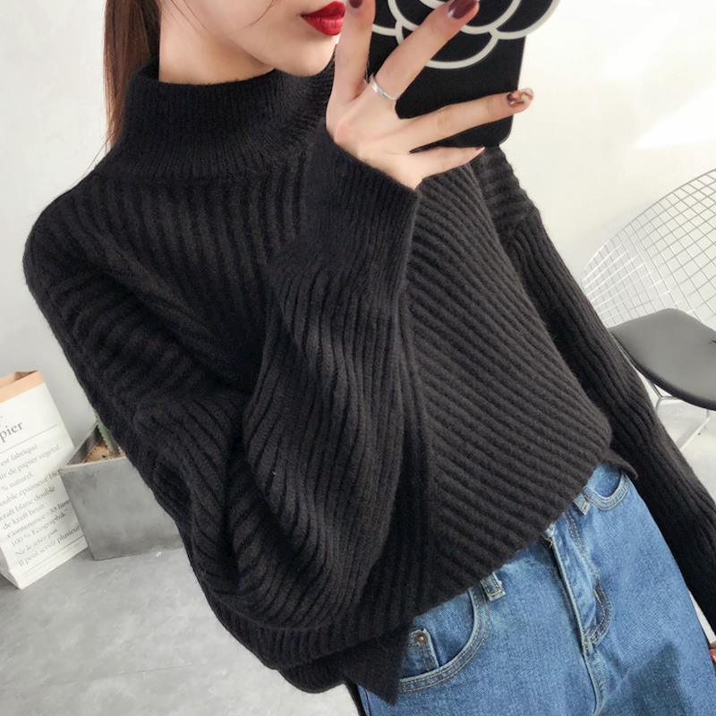 Women's Sweater Loose Lazy Half High Collar - Amazitshop