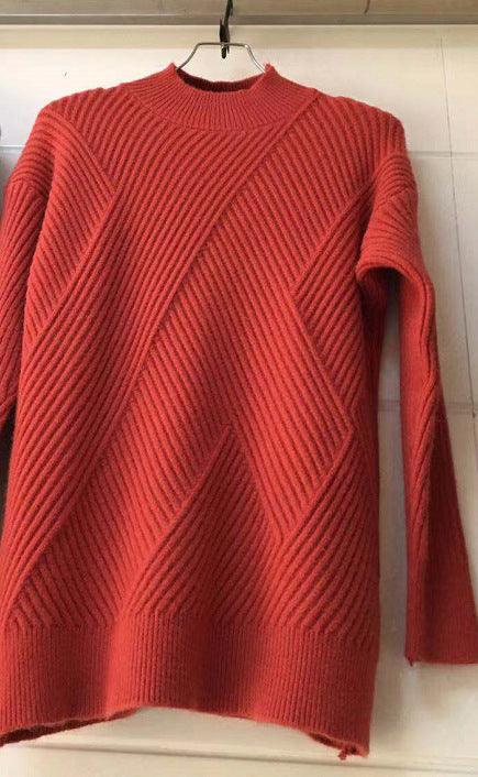 Women's Sweater Loose Lazy Half High Collar - Amazitshop
