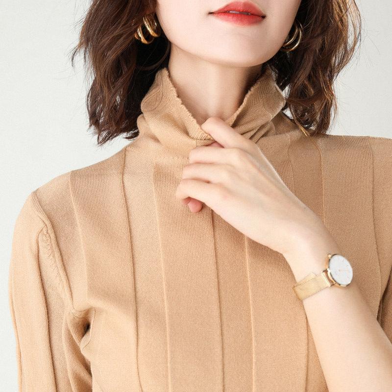 Women's Sweaters Solid Color Turtleneck Pullover Sweater - Amazitshop