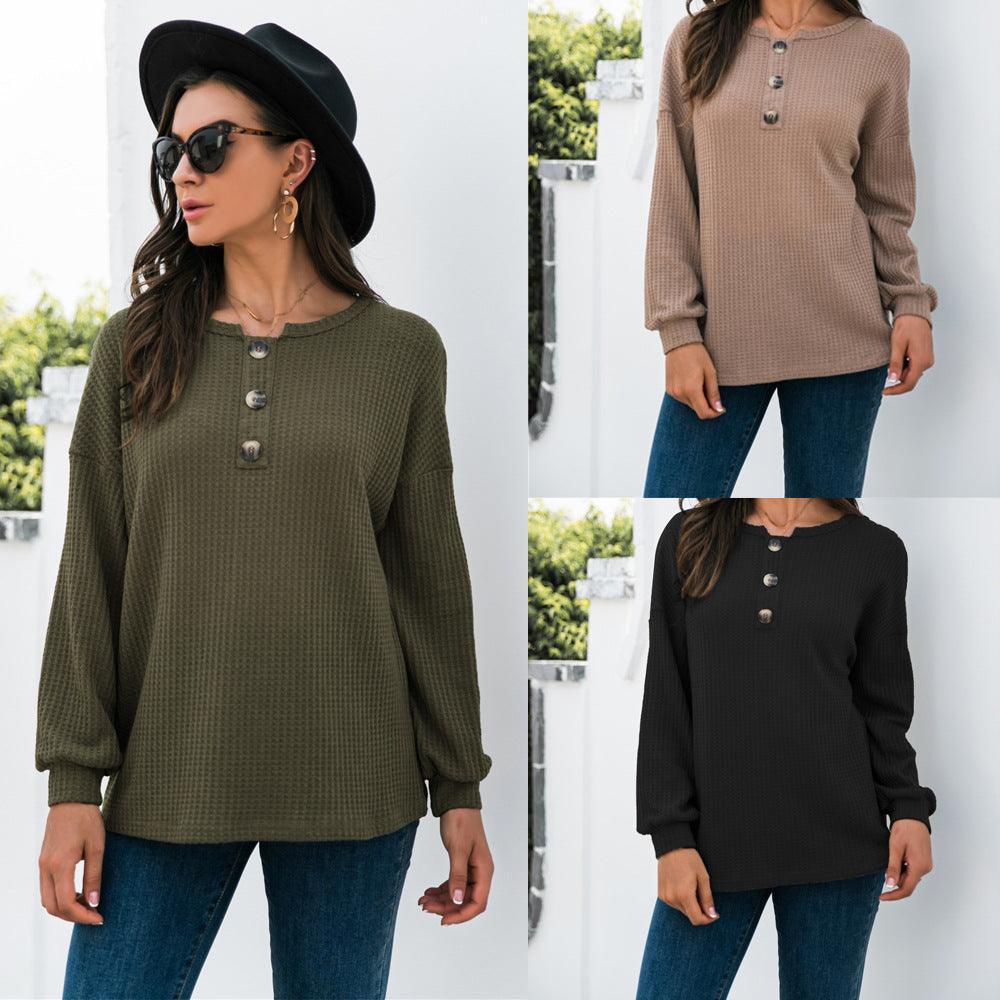Women's Temperament Fashion Button Knit Tops - Amazitshop