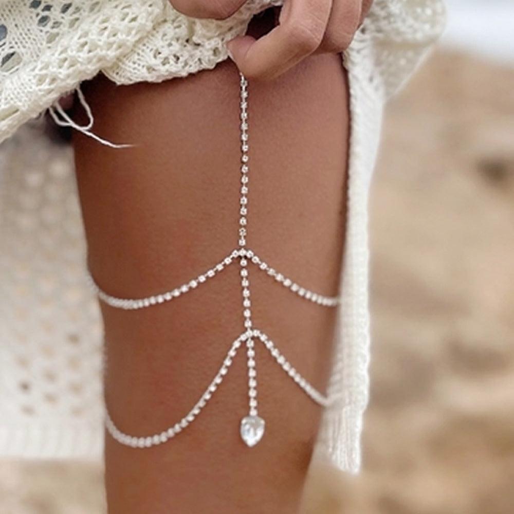 Women's Trendy Multilayer Pendant Leg Chain Rhinestone - Amazitshop