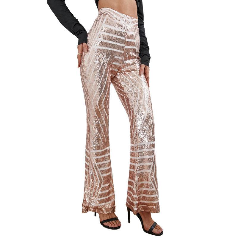 Women's Trousers Sequined High - waisted Bell Bottoms Slimming - Amazitshop