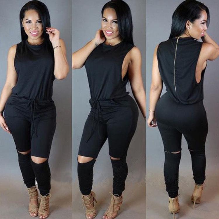 Women's Zippered Drawstring One - piece Pant Jumpsuit - Amazitshop