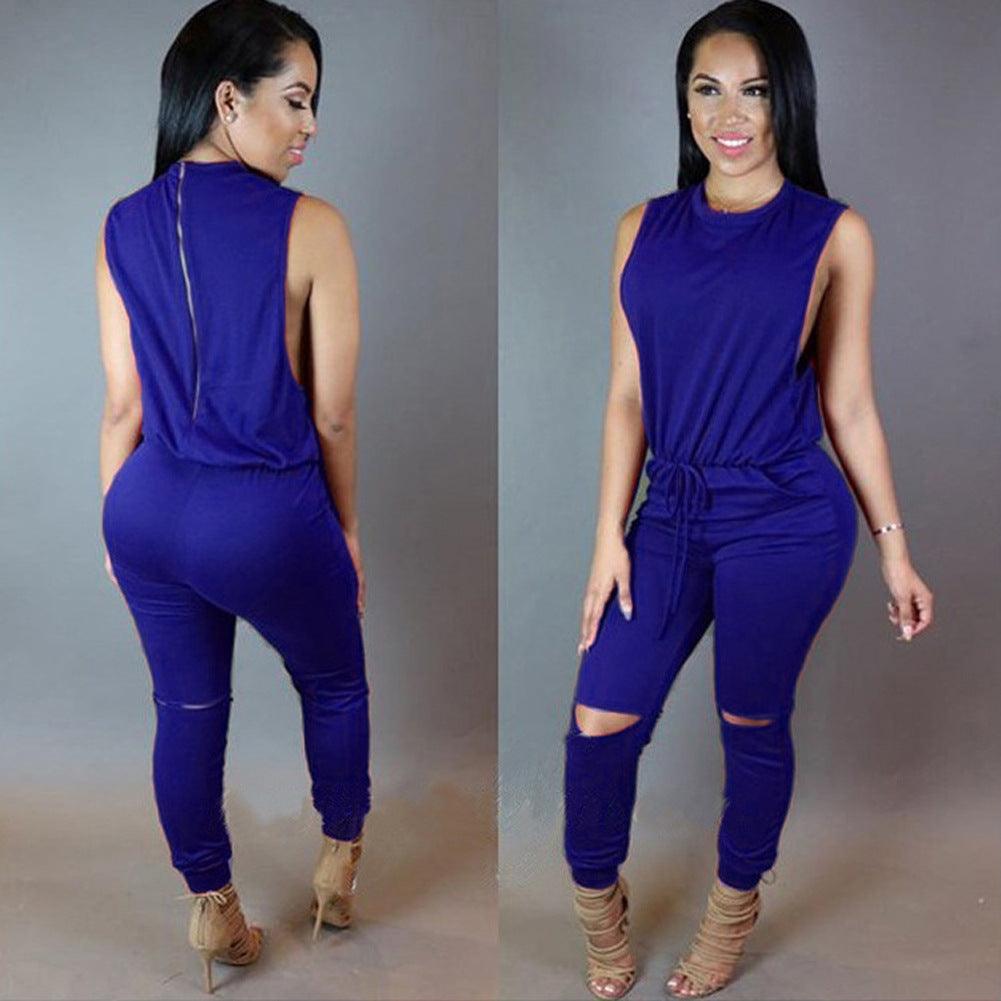 Women's Zippered Drawstring One - piece Pant Jumpsuit - Amazitshop