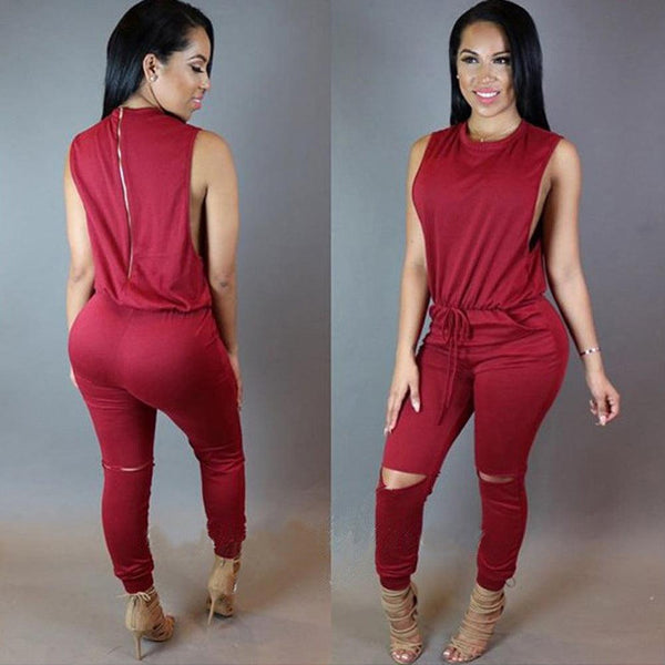 Women's Zippered Drawstring One - piece Pant Jumpsuit - Amazitshop