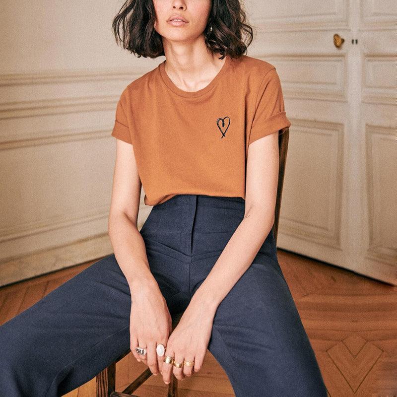 WOTWOY Funny Heart Embroidery Tshirts Women Summer Solid Cotton T-shirt Women Casual Knitted Tops Femme Black White Tees - Amazitshop