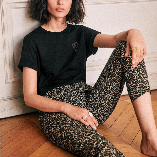 WOTWOY Funny Heart Embroidery Tshirts Women Summer Solid Cotton T-shirt Women Casual Knitted Tops Femme Black White Tees - Amazitshop