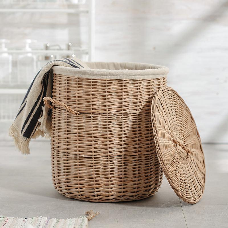 Woven Round Laundry Hamper Storage With Lid - Amazitshop