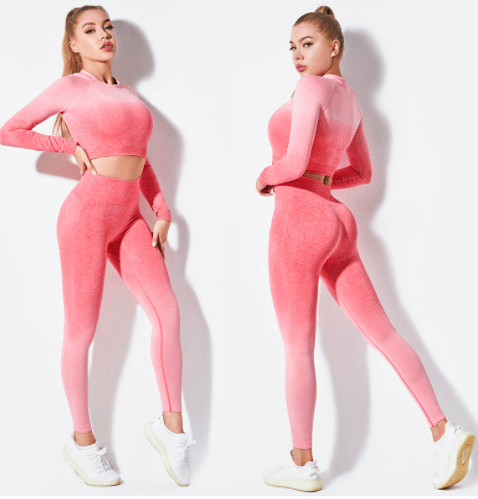 Yoga Wear Long Sleeve Suit Women Seamless Gradient Fitness Wear - Amazitshop