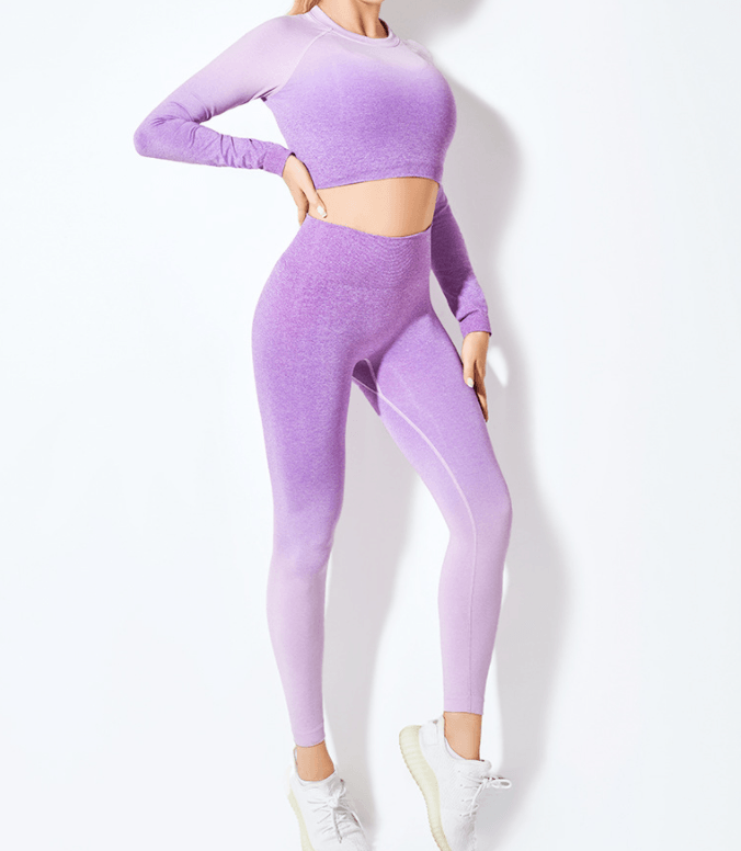 Yoga Wear Long Sleeve Suit Women Seamless Gradient Fitness Wear - Amazitshop