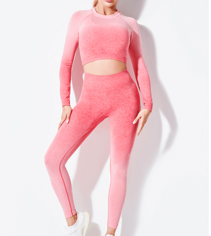 Yoga Wear Long Sleeve Suit Women Seamless Gradient Fitness Wear - Amazitshop