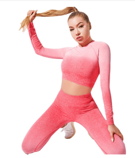 Yoga Wear Long Sleeve Suit Women Seamless Gradient Fitness Wear - Amazitshop