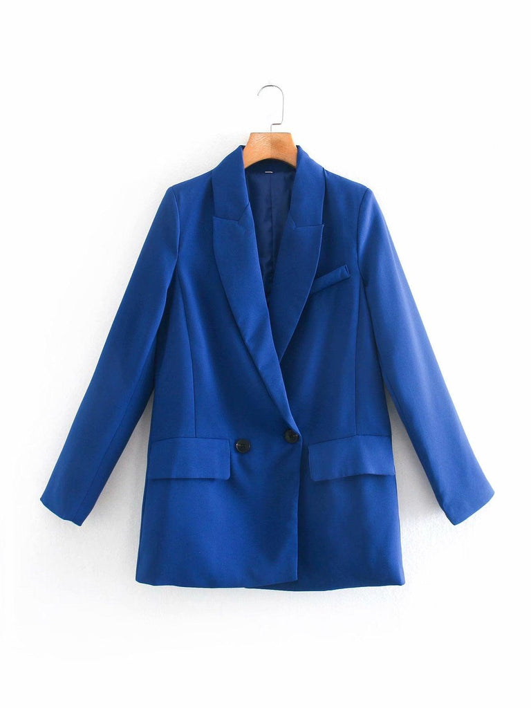 ZA Women Fashion Office Wear One Button Blazer Coat Vintage Long Sleeve Pockets Female Outerwear Chic Tops - Amazitshop