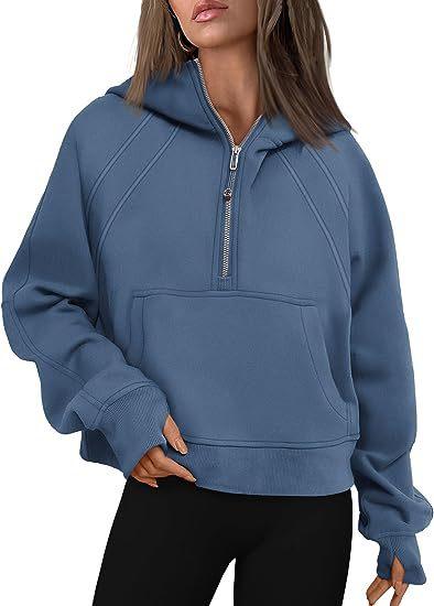 Zipper Hoodies Sweatshirts With Pocket Loose Sport Tops Long Sleeve Pullover Sweaters Winter Fall Outfits Women Clothing - Amazitshop