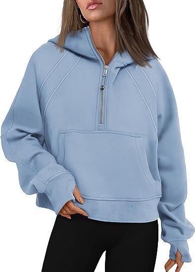 Zipper Hoodies Sweatshirts With Pocket Loose Sport Tops Long Sleeve Pullover Sweaters Winter Fall Outfits Women Clothing - Amazitshop