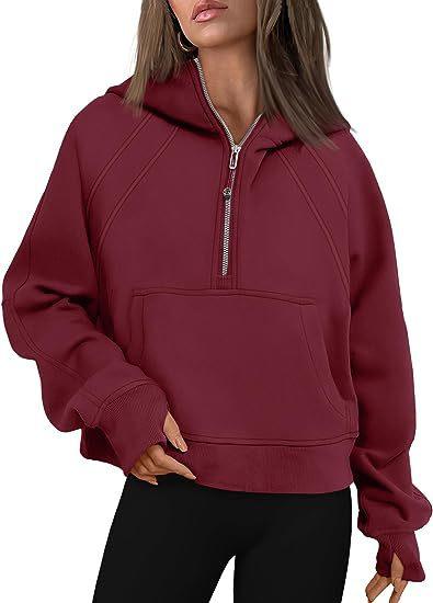 Zipper Hoodies Sweatshirts With Pocket Loose Sport Tops Long Sleeve Pullover Sweaters Winter Fall Outfits Women Clothing - Amazitshop