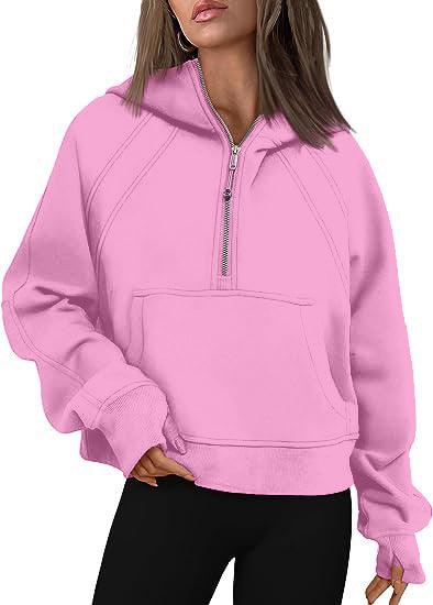 Zipper Hoodies Sweatshirts With Pocket Loose Sport Tops Long Sleeve Pullover Sweaters Winter Fall Outfits Women Clothing - Amazitshop