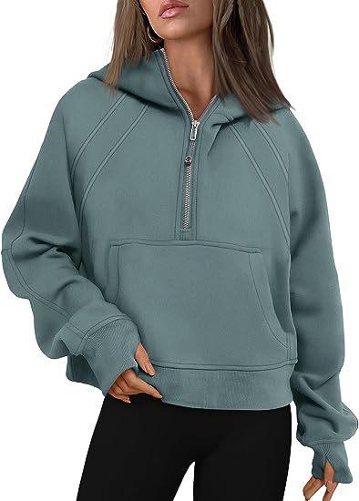Zipper Hoodies Sweatshirts With Pocket Loose Sport Tops Long Sleeve Pullover Sweaters Winter Fall Outfits Women Clothing - Amazitshop