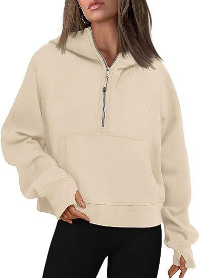 Zipper Hoodies Sweatshirts With Pocket Loose Sport Tops Long Sleeve Pullover Sweaters Winter Fall Outfits Women Clothing - Amazitshop