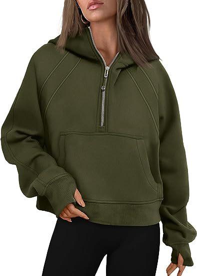 Zipper Hoodies Sweatshirts With Pocket Loose Sport Tops Long Sleeve Pullover Sweaters Winter Fall Outfits Women Clothing - Amazitshop