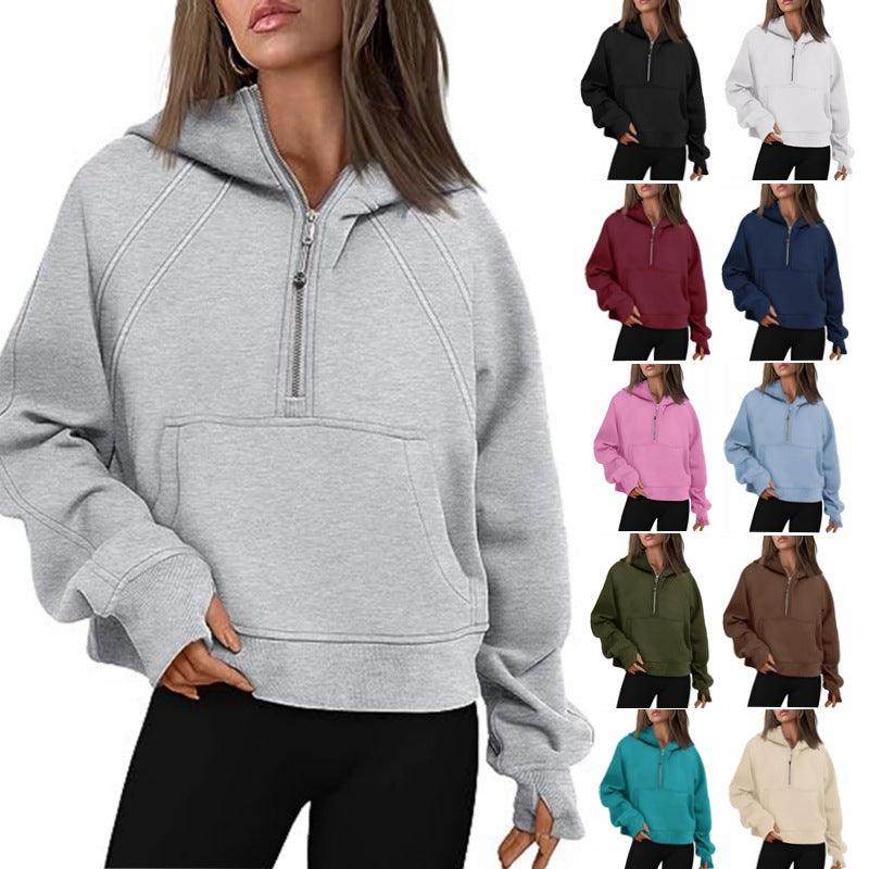 Zipper Hoodies Sweatshirts With Pocket Loose Sport Tops Long Sleeve Pullover Sweaters Winter Fall Outfits Women Clothing - Amazitshop