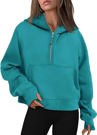 Zipper Hoodies Sweatshirts With Pocket Loose Sport Tops Long Sleeve Pullover Sweaters Winter Fall Outfits Women Clothing - Amazitshop