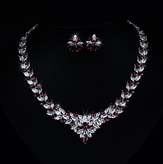 Zircon Flower Stud Necklace Set - Amazitshop