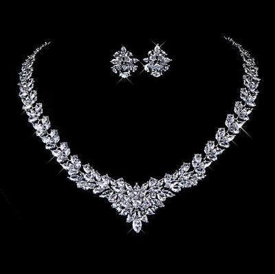 Zircon Flower Stud Necklace Set - Amazitshop