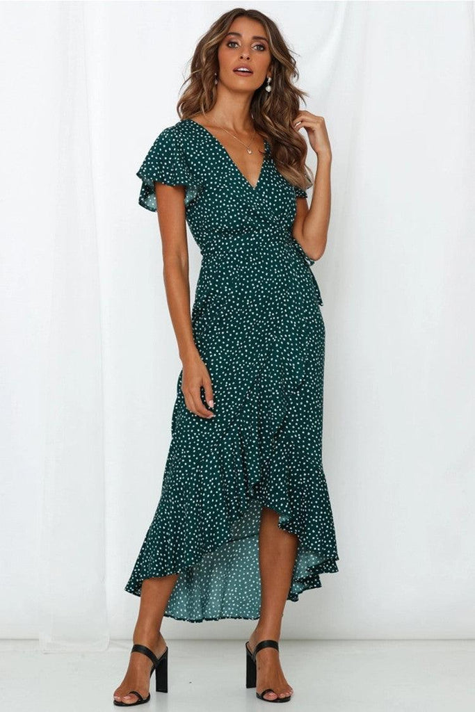 2021wish Amazon ebay summer hot new European and American small floral V - neck short - sleeved lace dress - Amazitshop