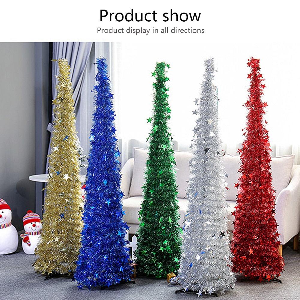 Artificial Tinsel Pop Up Christmas Tree with Stand Gorgeous Collapsible Artificial Christmas Tree for Christmas Decorations - Amazitshop