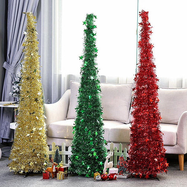 Artificial Tinsel Pop Up Christmas Tree with Stand Gorgeous Collapsible Artificial Christmas Tree for Christmas Decorations - Amazitshop