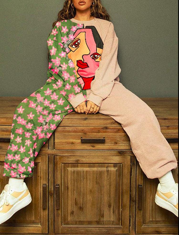 Best Quality Casual Hooded Loose Print Basic Women's Sweatshirt Set - Amazitshop