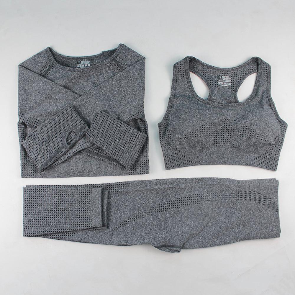 Best Seamless Dotted Three Piece Bra Long Sleeved Top And Trousers Suit Women - Amazitshop