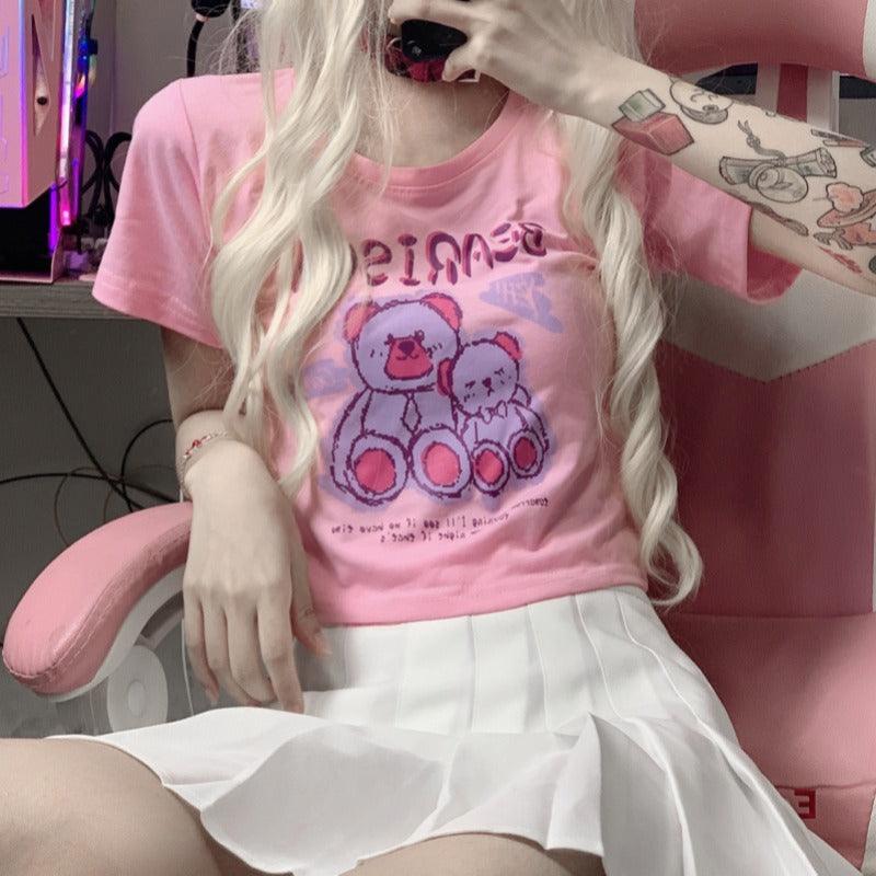 Best Women's Loose Casual Bear Print Short Sleeve T-Shirt - Amazitshop