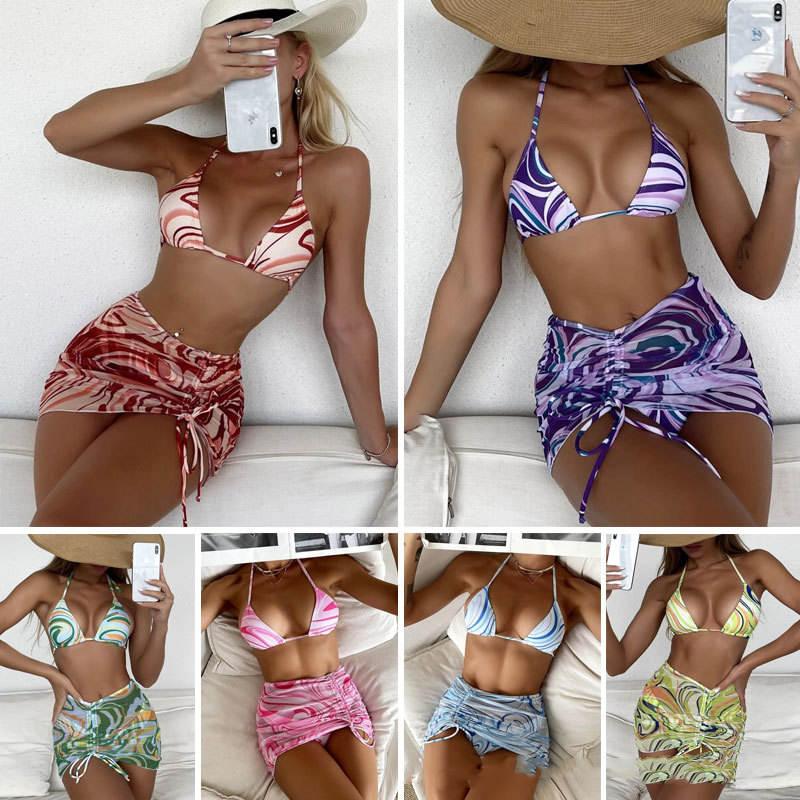 Bikini Split Swimwear Fashion Pattern Three - piece Set - Amazitshop