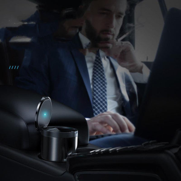 Car Ashtray LED Light Alloy Ash Tray Aluminum Cup Portable Smokeless Auto Ashtray Flame Retardant Cigarette Holder Box - Amazitshop