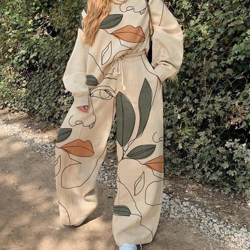 Casual Round Neck Loose Print Basic Women - Amazitshop